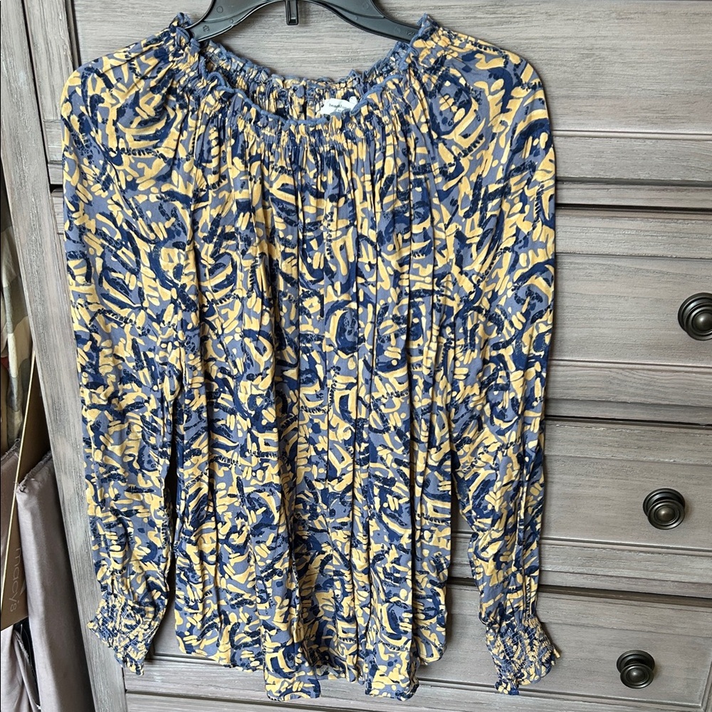 beachlunchlounge Abstract Blue and Yellow Blouse